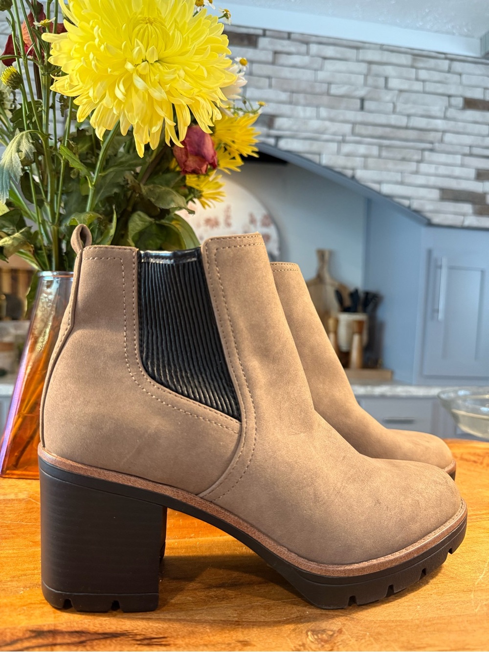 Naturalizer Taupe Chelsea Block Heel Ankle Boots